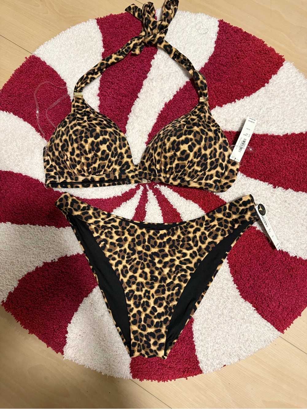 Victoria's Secret Swim Leopard Print Bikini Bottoms in Black and Tan